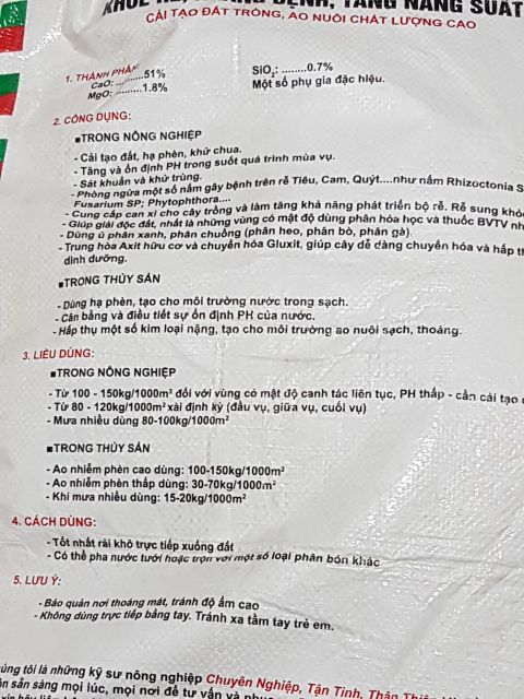 Vôi bột nông nghiệp đã được xử lý dùng cải tạo đất, khử chua, xử lý giá thể 1kg