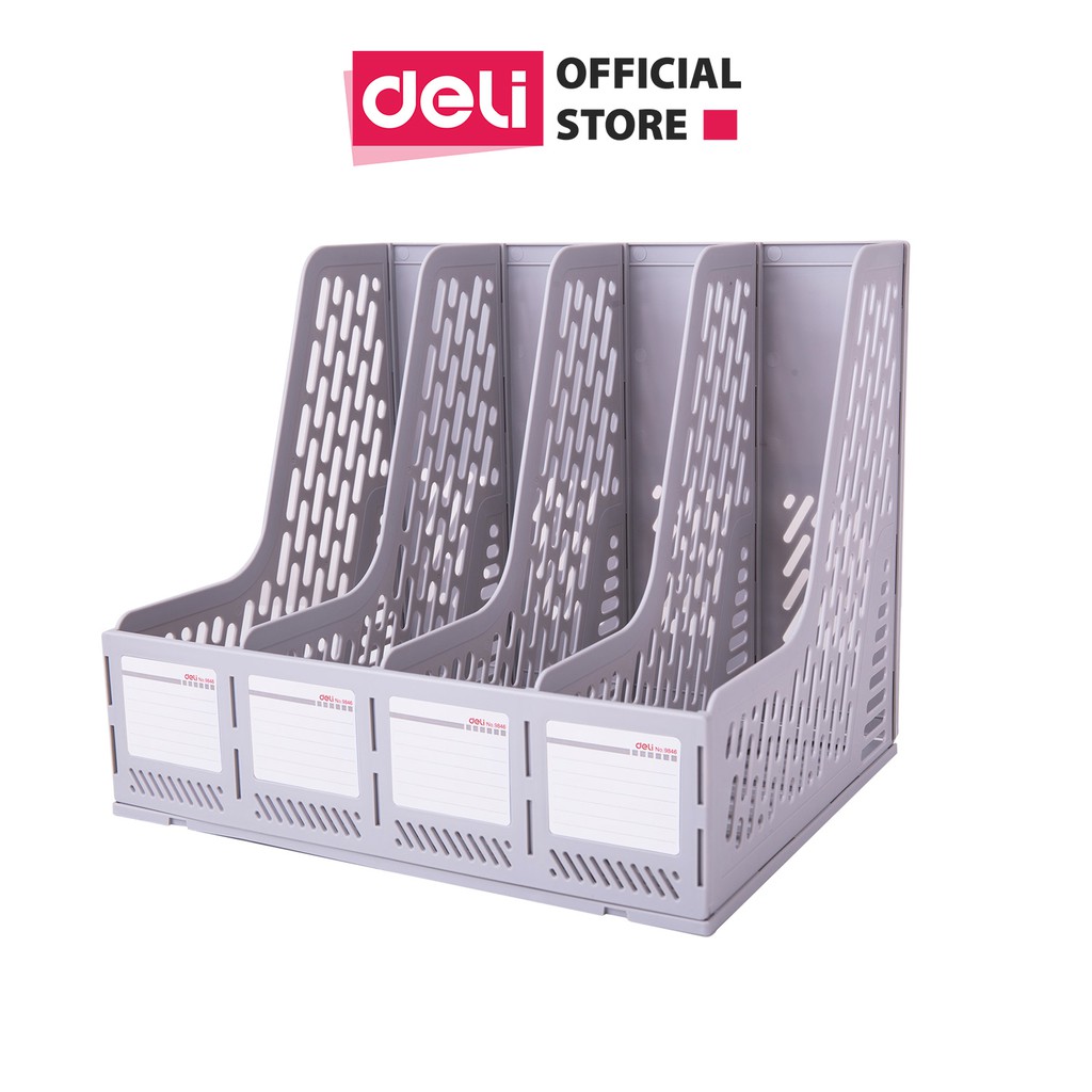 Giá tài liệu 4 ngăn đứng Deli - nhựa PP - Ghi xám - E9846