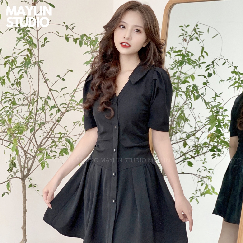 Váy Tiểu Thư Đen Thiết Kế Chiết Eo Xếp Li Cao Cấp Hot Nhất Mùa Hè 2022 mã VV01