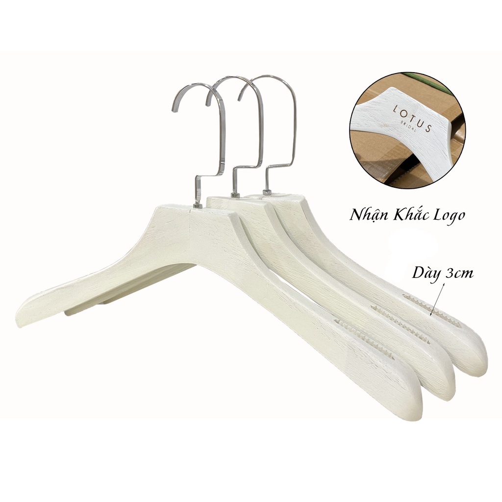 Móc áo gỗ trắng sơn xước, móc treo vest gỗ dày 3cm có đệm vai ( 1 móc )