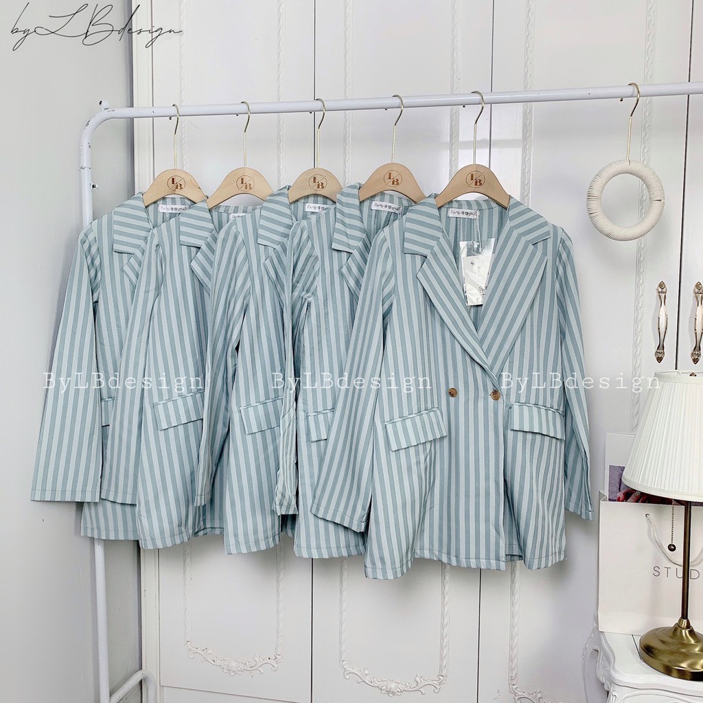 ÁO VEST KẺ XANH CHO NỮ