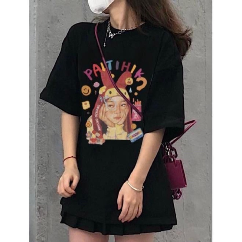 Áo thun unisex oversize giấu quần form rộng in hình nhiều màu basic - Order taobao quảng châu