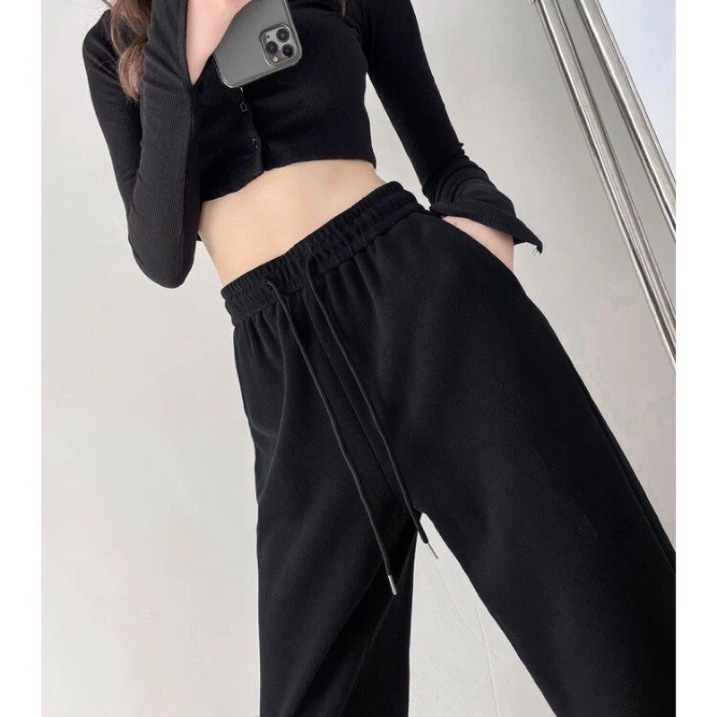 Quần Jogger Nữ Trơn Ống Rộng Bo Gấu Chất Da Cá- Quần Dài Nữ Vải Mát Mặc Hè Thu HiMie