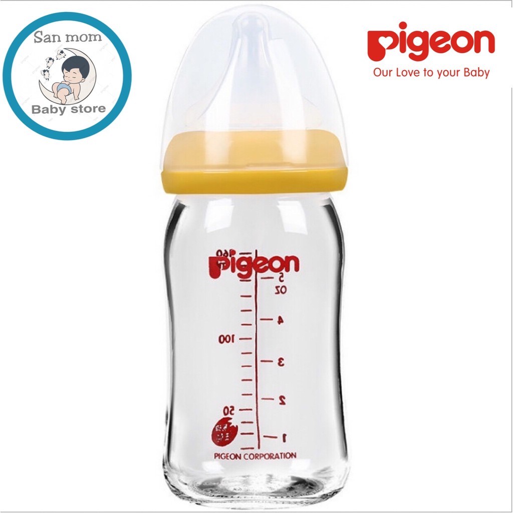 Bình Sữa  Pigeon Thủy Tinh 160/240ML,Nhập Khẩu Nhật Bản, Dành Cho Bé Sơ Sinh Đến 15 Tháng Tuổi, Chống Sặc