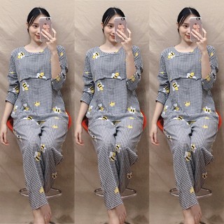 Đồ Bộ Dài Lanh Mặc Bầu và Sau Sinh Có Thiết Kế Cho Bé Ti
