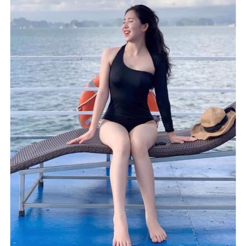 Bikini đồ bơi 1 mảnh tay dài lệch vai KONKUN MS16