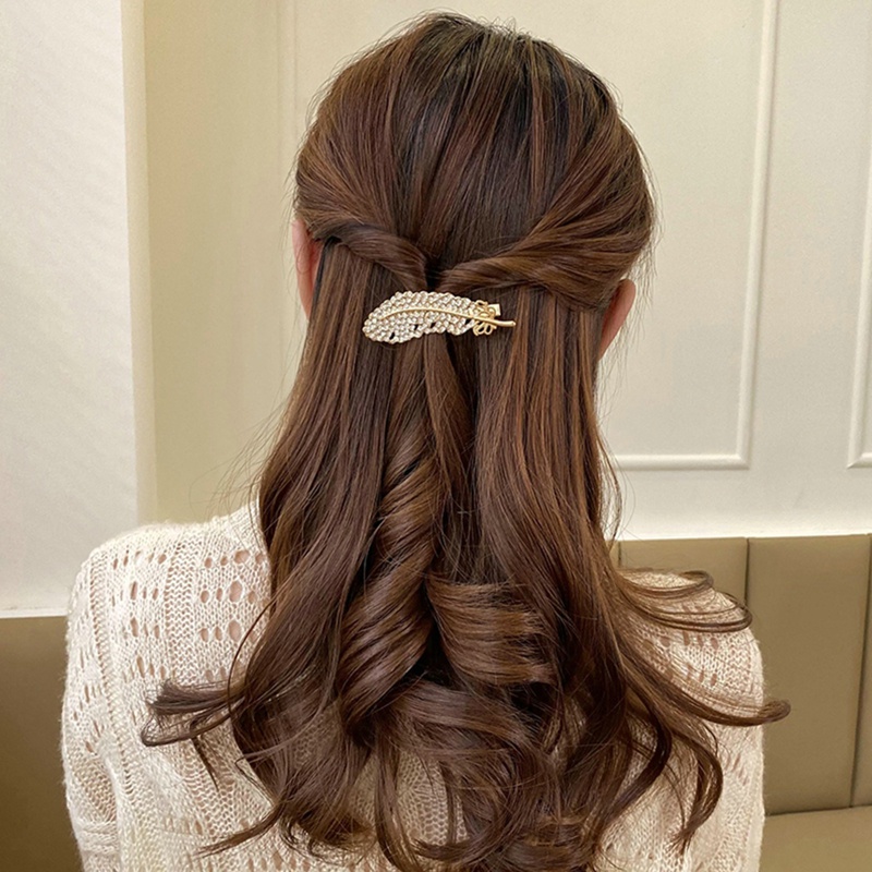 Kẹp Tóc Trang Trí Hình Lông Vũ Đính Kim Cương Giả Cho Nữ timetunnel