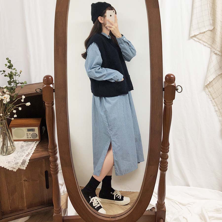 Đầm tay dài/ Áo không tay 31650 dệt kim cổ tròn