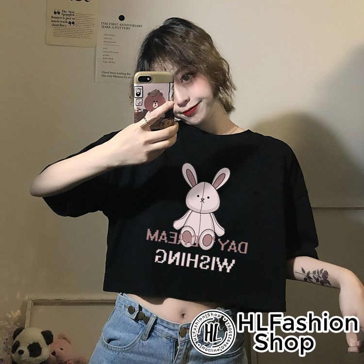 [ Mã WASTAPR giảm 10K đơn 50K] Áo croptop thun nữ Rabbit Wishing cực xinh, áo thun nữ HLFashion | BigBuy360 - bigbuy360.vn