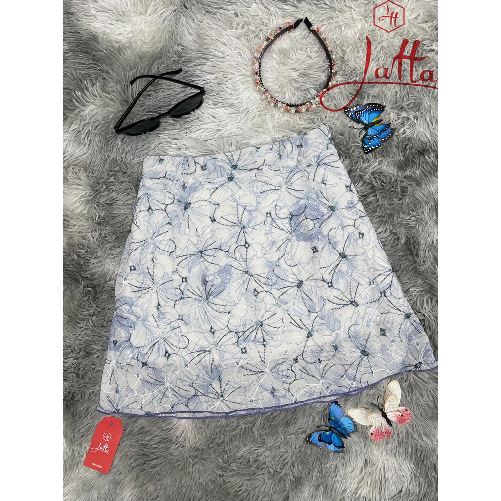 Chân váy ngắn thêu họa tiết hoa xinh xắn -ảnh thật 4 màu