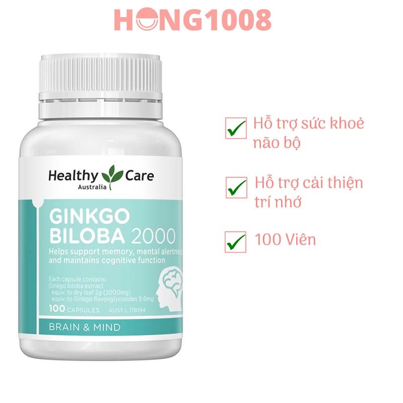 Viên uống Healthy Care Ginkgo Biloba 2000 100 viên