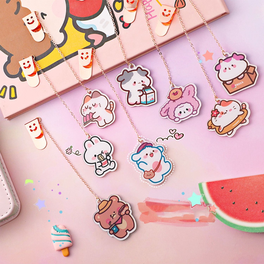 Phụ kiện đánh dấu trang sách bằng kim loại acrylic họa tiết hoạt hình dễ thương