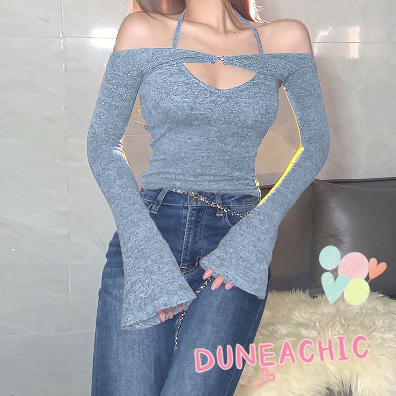DUNEA Áo Tank Top Tay Dài Thiết Kế Hở Lưng Quyến Rũ Cho Phái Nữ