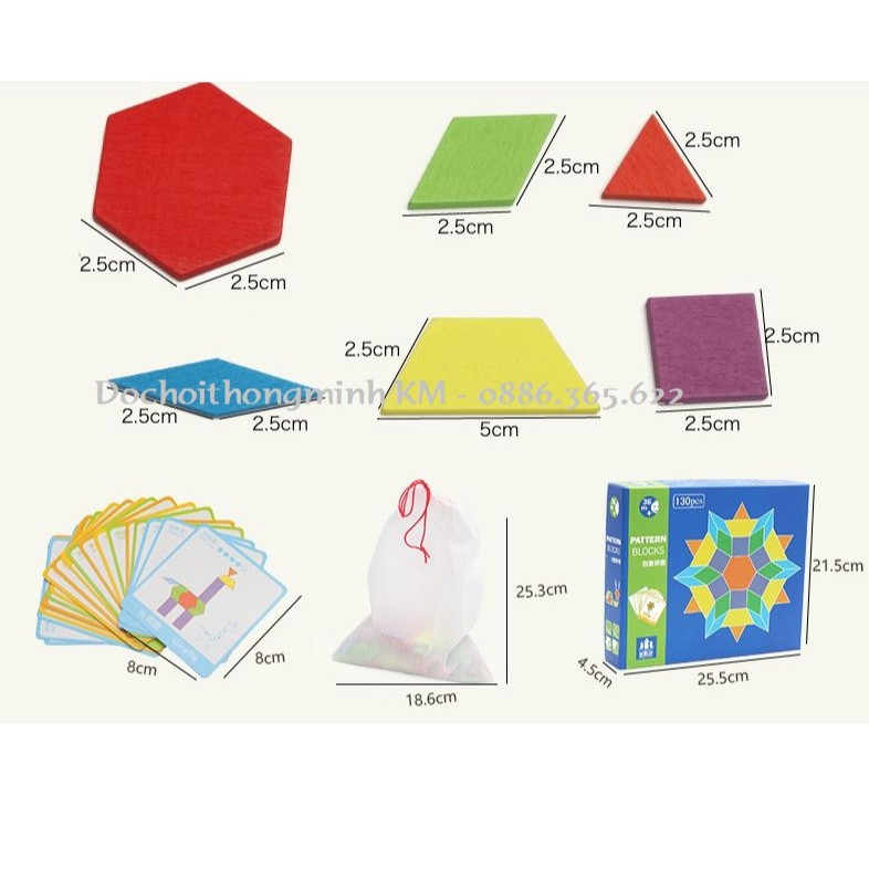 Ghép hình tư duy theo thẻ Pattern block 130 chi tiết