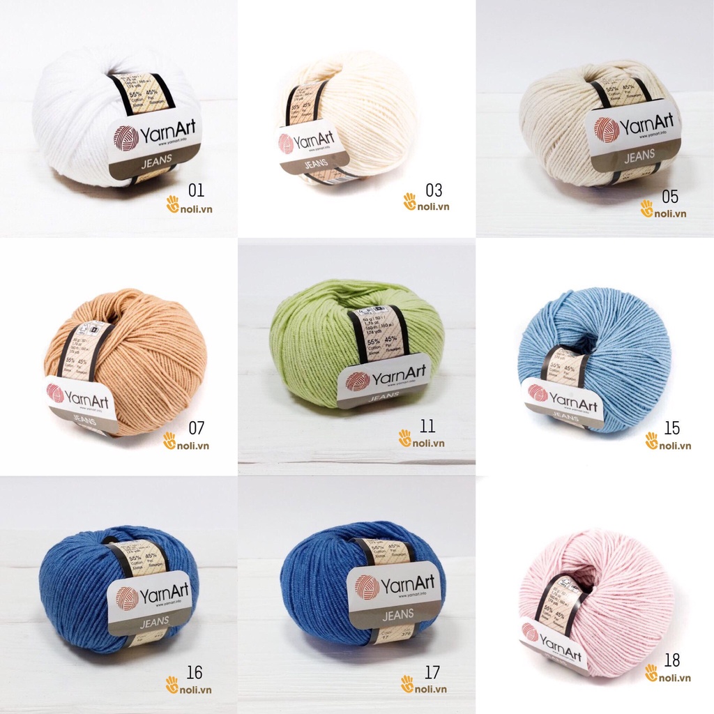 Len Jeans nhập khẩu Thổ Nhĩ Kỳ chuyên đan móc khăn, mũ, áo, thú bông không bai xù, phai màu, an toàn cho bé 50g