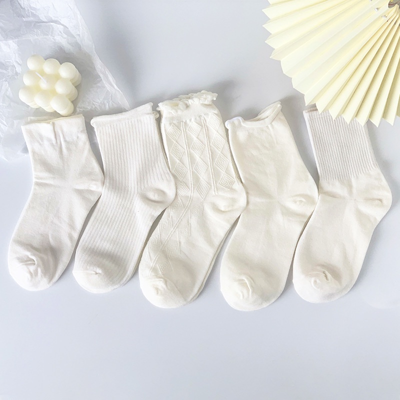 Vớ cotton Phối Ren Mỏng Màu Trơn Dễ Thương Phong Cách Nhật Bản