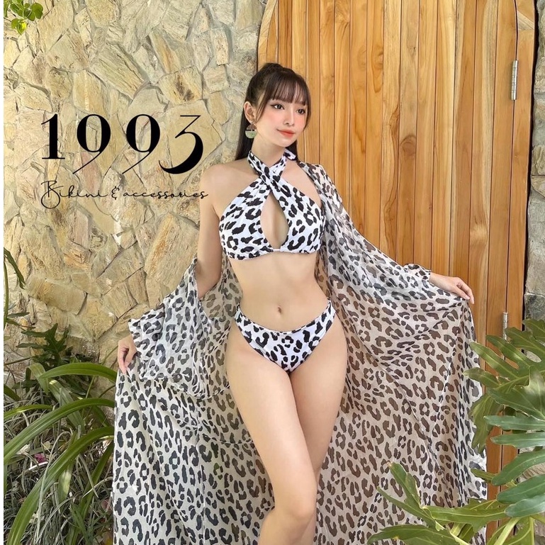 BIKINI 2 MẢNH HỌA TIÊT DA BEO TRẮNG KÈM ÁO CHOÀNG CAO CẤP BIKINI STORE