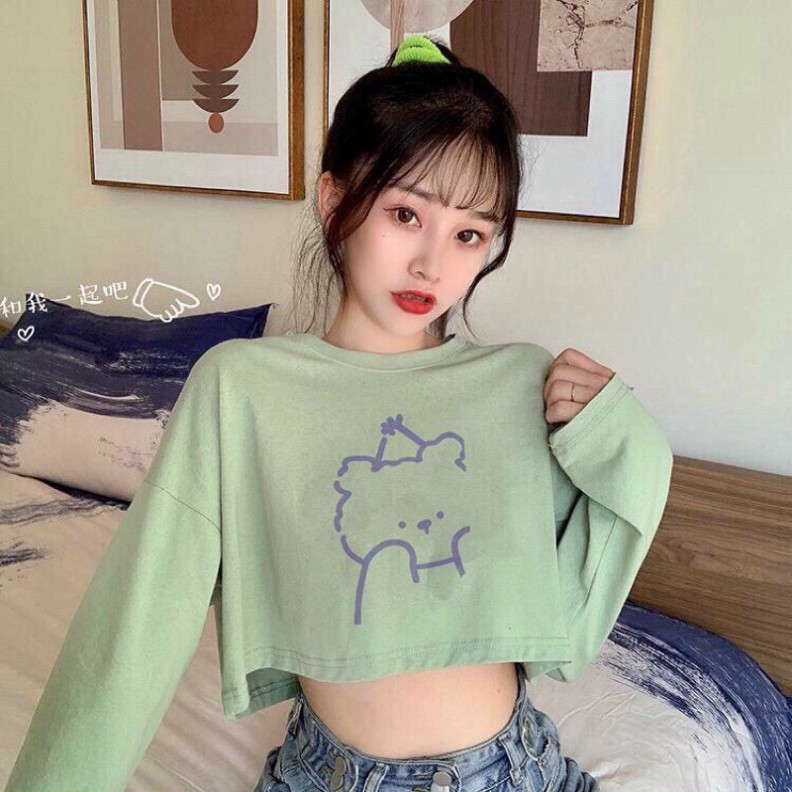 Áo Croptop, Áo Thun Croptop Nữ Rộng Tay Dài Gấu Xinh | BigBuy360 - bigbuy360.vn