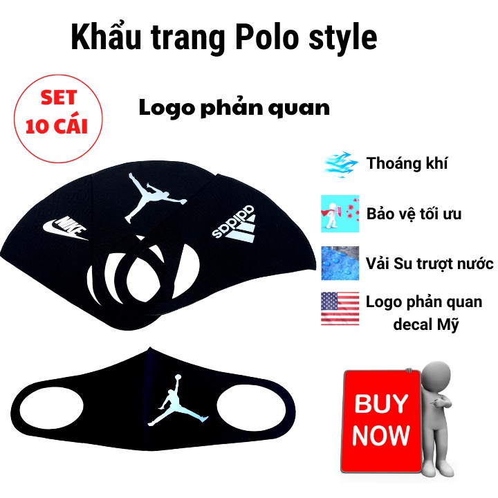 10 cái Khẩu trang phản quang Polo Style vải Su sáng lấp lánh, dễ thở, không đau tai, nam nữ đều đeo đẹp