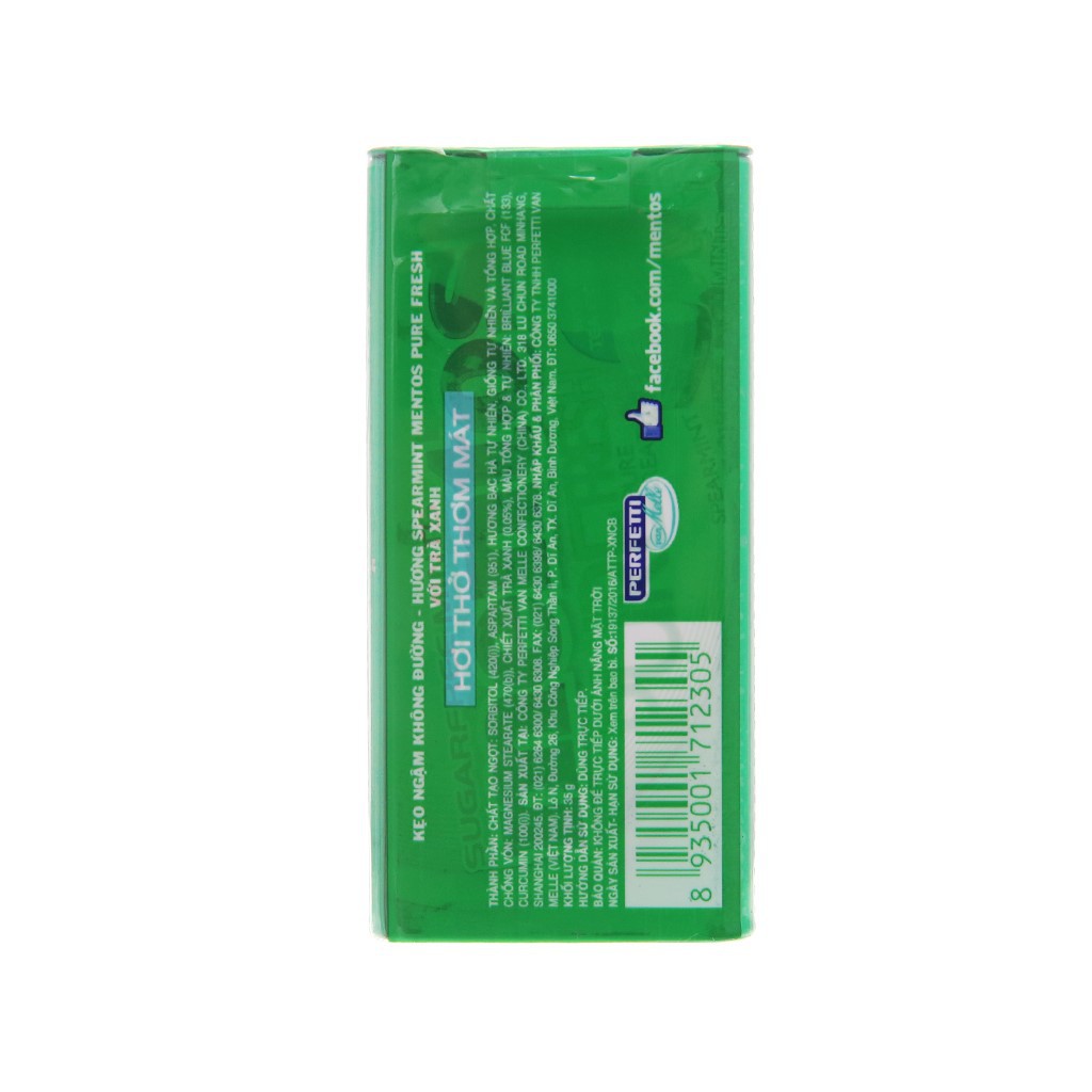 Kẹo ngậm không đường hương spearmint Mentos Pure Fresh với trà xanh hộp 35g