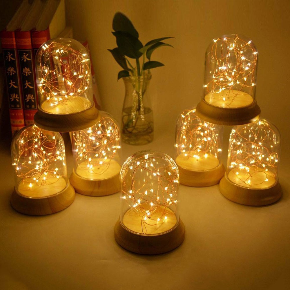 Đèn Ngủ USB Trong Suốt Bằng Gỗ Tạo Hình Bông Hoa Màu Bạc Trang Trí Lãng Mạn Quà Tặng Lãng Mạn