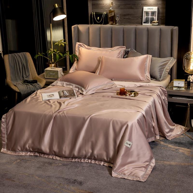 Bộ chăn ga gối phi lụa chăn trần Luxury Basic mẫu mới 2022 , Ga giường vỏ gối mền hè chất liệu mềm mịn thấm hút mồ hôi