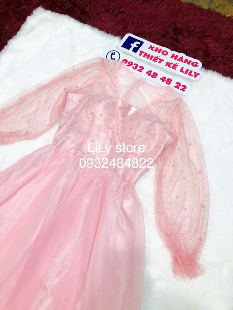 Đầm lưới lệch vai phối kim tuyến đính cườm ( ẢNH VÀ VIDEO THẬT )