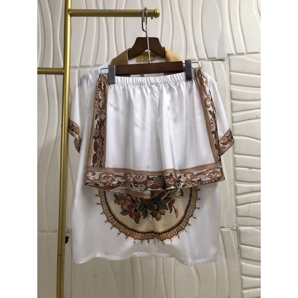 PIJAMA ĐÙI - TAY NGẮN - TAY DÀI HOA TRÀ NÂU N004