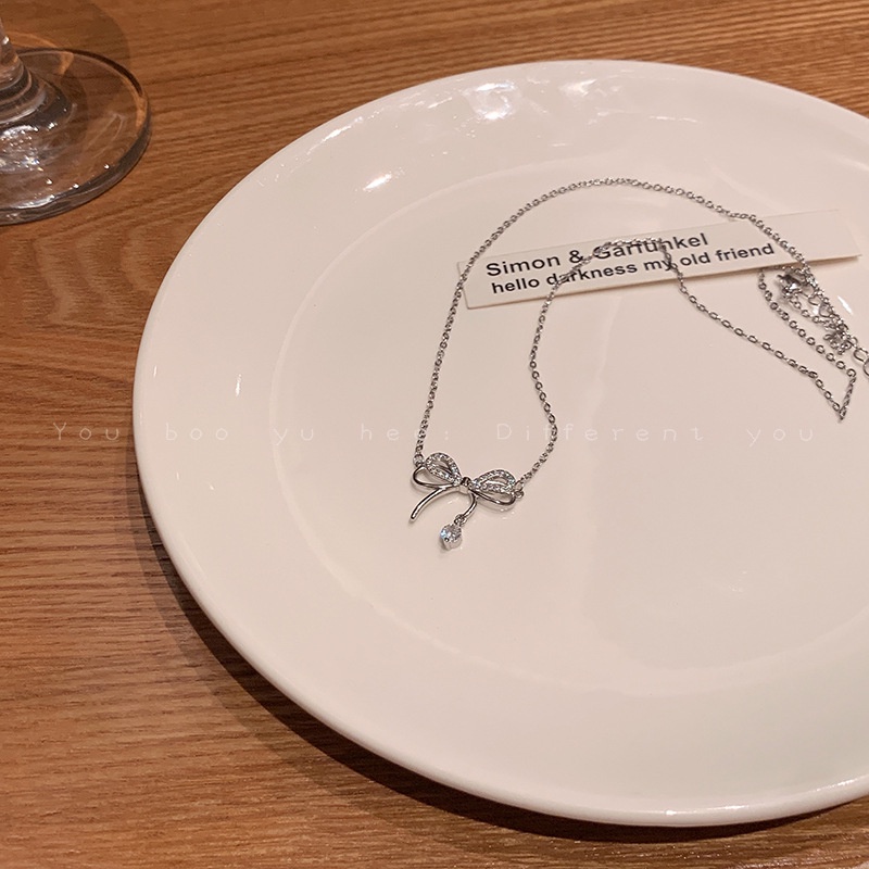 Dây Chuyền Mặt Nơ Đính Đá Thời Trang Cho Nữ