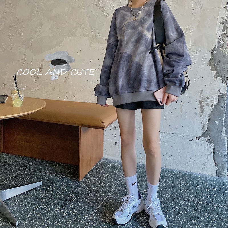 Áo Sweater Tay Dài Dáng Rộng Màu Nhuộm Kiểu Hàn Quốc Thời Trang Thu Đông