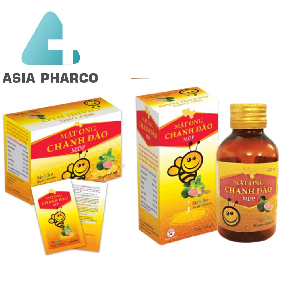 Sirô mật ong chanh đào Mediphar giảm ho bổ phế - hộp 25 gói, chai 120ml