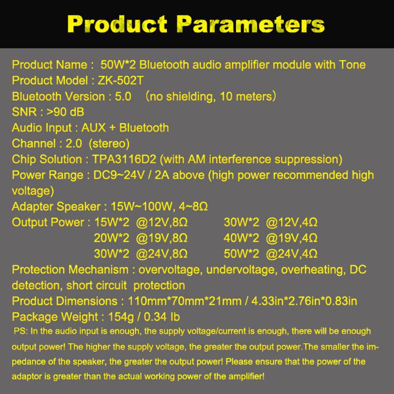 Bảng Mạch Âm Ly 5.0 Bluetooth Dc9-24V Tpa3116D2 50w X 2 Cao Cấp