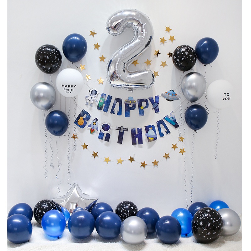 Set bong bóng trang trí sinh nhật hình phi hành gia vũ trụ cho bé trang trí tại nhà đơn giản