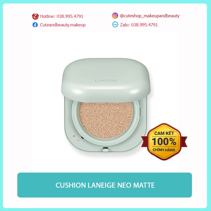 [CHÍNH HÃNG - CÓ VIDEO] Phấn Nước Che Phủ Cao Laneige Neo Matte Cushion Tone 21N