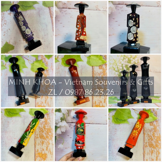 Tượng Cô Gái Áo Dài Việt Nam Gỗ Mít Sơn Mài Vẽ Khảm Trai