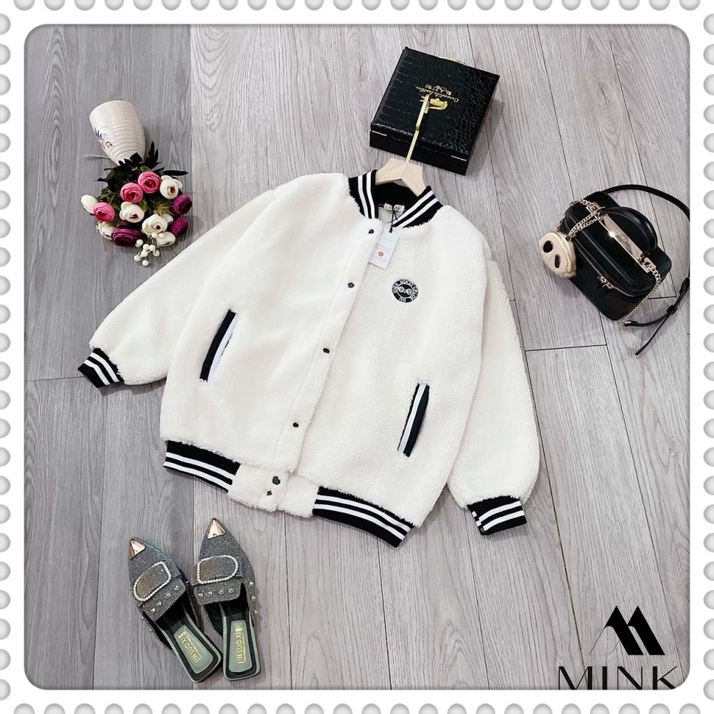 🌸 ÁO BOMBER LÔNG CAO CẤP MÙA ĐÔNG - CHẤT LIỆU LÔNG MỀM MỊN - MÀU TRẮNG PHỐI ĐEN - HÀNG SIÊU CẤP | BigBuy360 - bigbuy360.vn