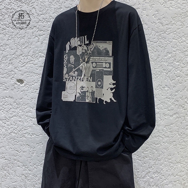 Áo sweater tay dài cổ tròn dáng rộng phong cách Hàn Quốc thời trang năng động cho nam