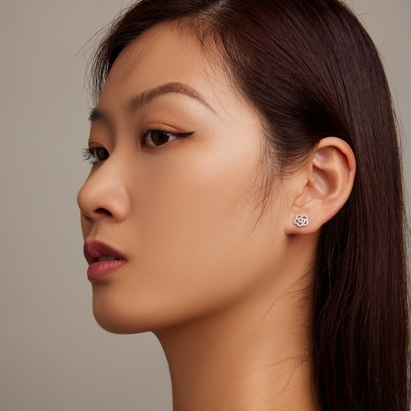 BAMOER Bông Tai bạc 925 HìNh Hoa HồNg ĐíNh Đá Zircon ThờI Trang