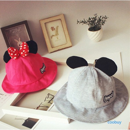 Nón Vành Rộng Tai Chuột Mickey Đính Nơ Đáng Yêu Cho Bé