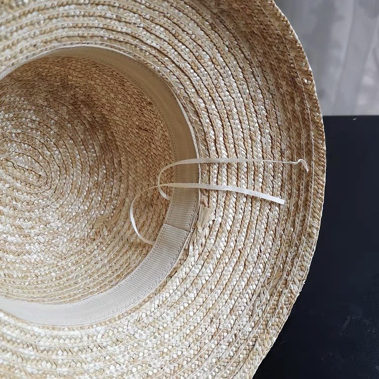 Mũ cói sợi lúa mì phom cứng, nón chuông nơ dễ thương