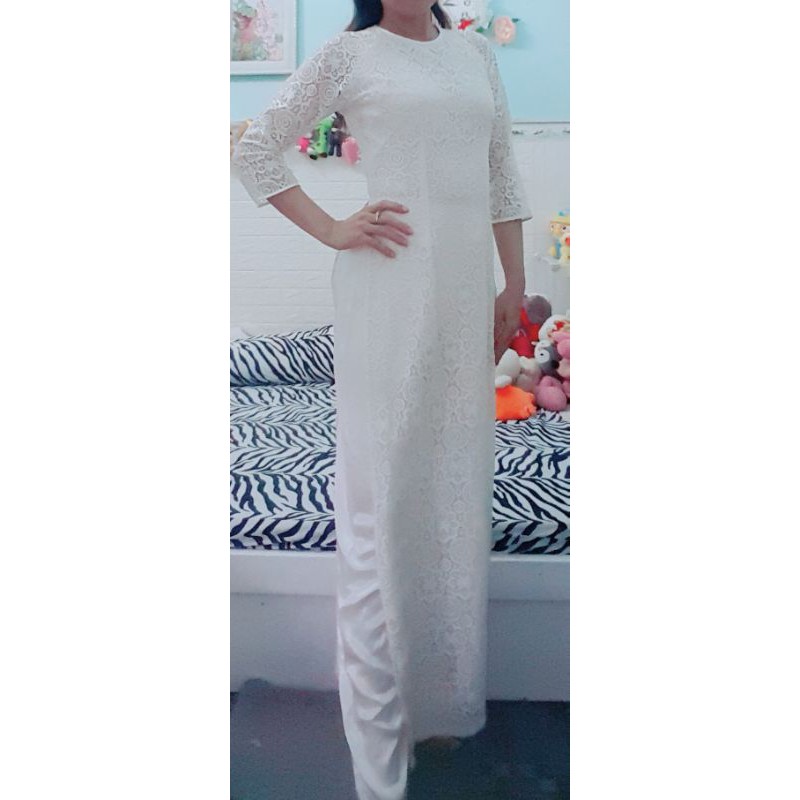 Thanh lý áo dài trắng ren kèm quần trắng eo &lt;72cm