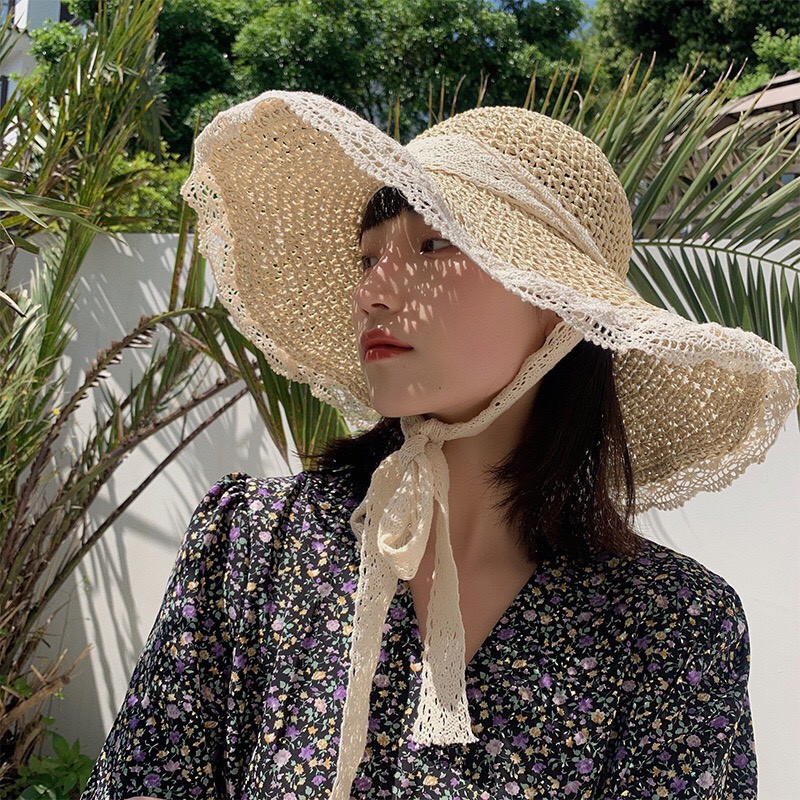 Mũ cói rộng vành, nón cói đi biển nữ vành lớn phong cách vintage chống nắng- ms200