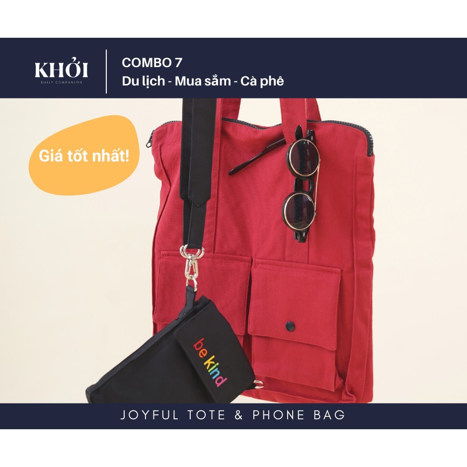 Combo Túi Vải JOYFUL TOTE và Túi Đeo Chéo PHONE BAG 2022 Canvas Đẹp, Tiện Ích Dùng Hàng Ngày, Đi Làm, Đi Học