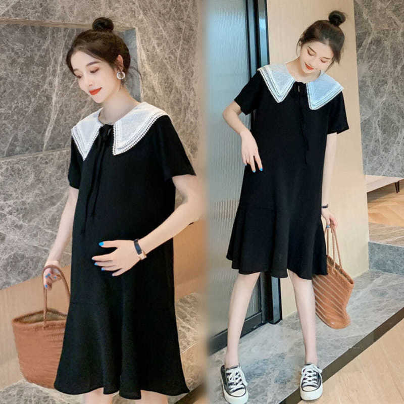 Đầm Bầu Dáng Rộng Tay Ngắn Cổ Sơ Mi Size L-5XL