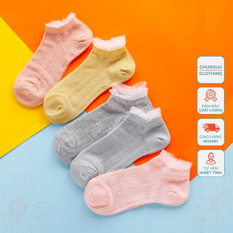 Tất nữ cổ ngắn phối viền lưới Chunxuu phong cách tiểu thư nhẹ nhàng - T06