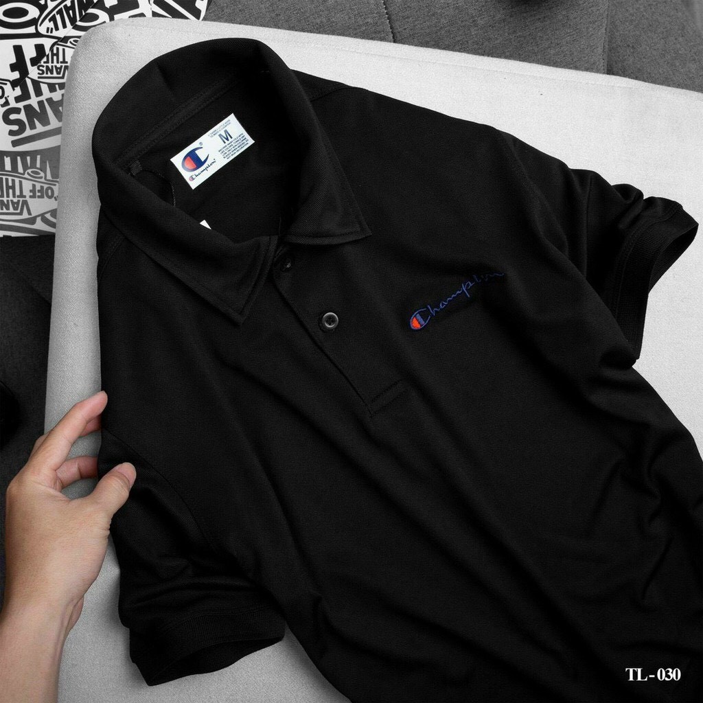 ÁO POLO THÊU CHỮ CHAMPION CHẤT THUN CÁ SẤU, ÁO THUN NAM CỔ ĐỨC