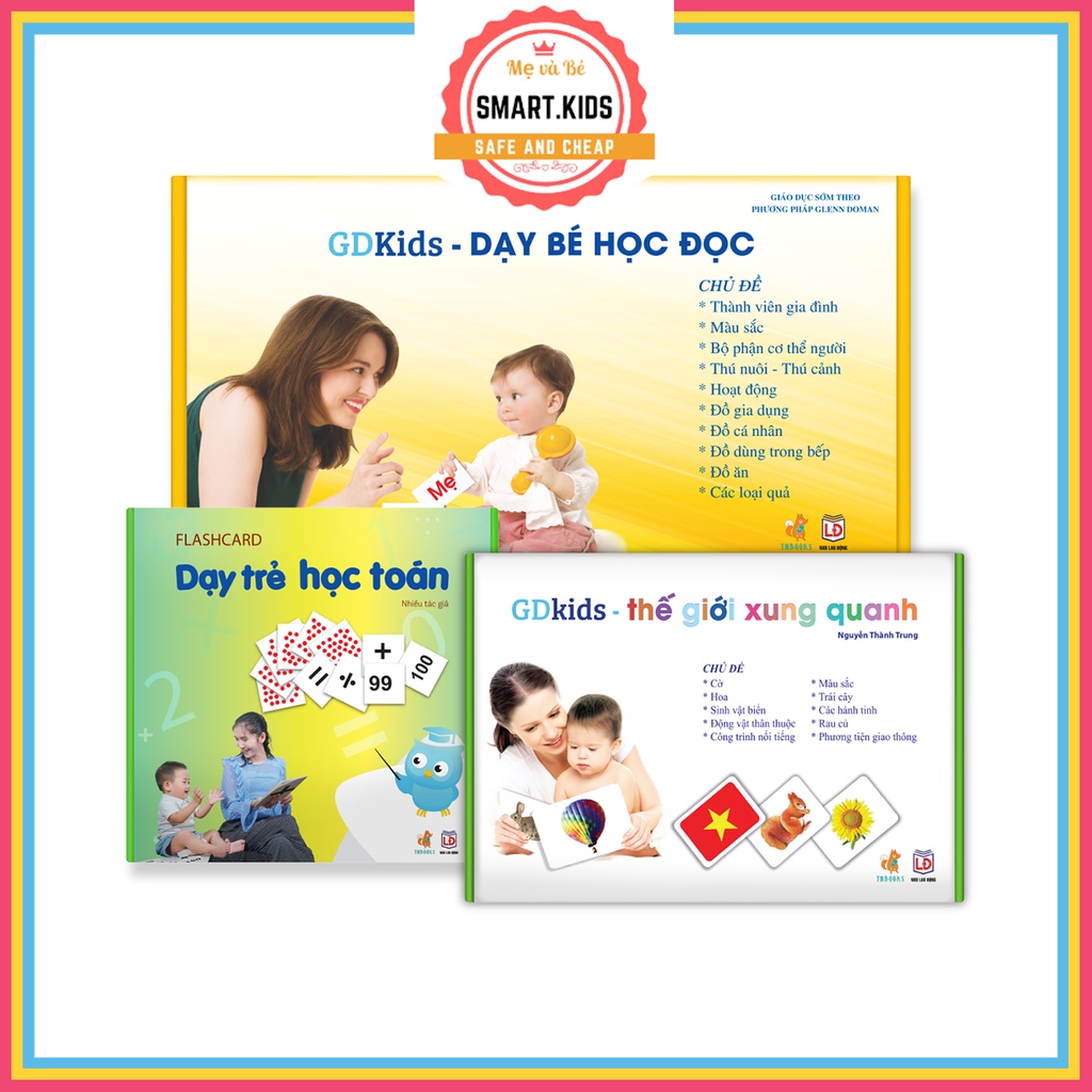 Bộ thẻ học thông minh cho bé flashcard Glenn Doman GDKids từ 0-6 tuổi, Combo 3 Bộ (Đọc 300T + Toán 109T + TGXQ 300T)