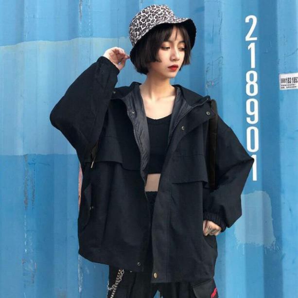ÁO KHOÁC KAKI TÚI XÉO ĐEN - BOX JACKET UNISEX