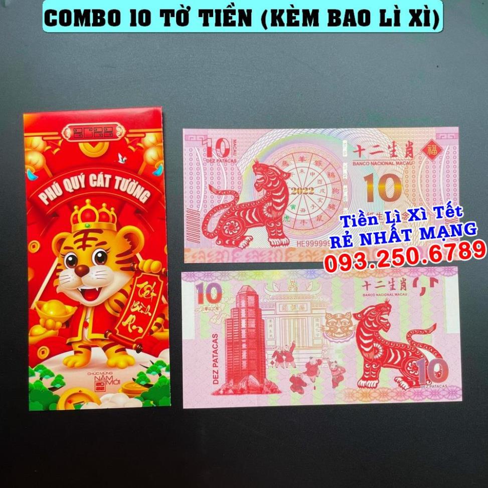 ⭐ FREE SHIP⭐ Tiền Lì Xì May Mắn - Combo 10 Tờ 10 Macao có hình con Cọp tài lộc Tết Nhâm Dần, Quà Tết 2022