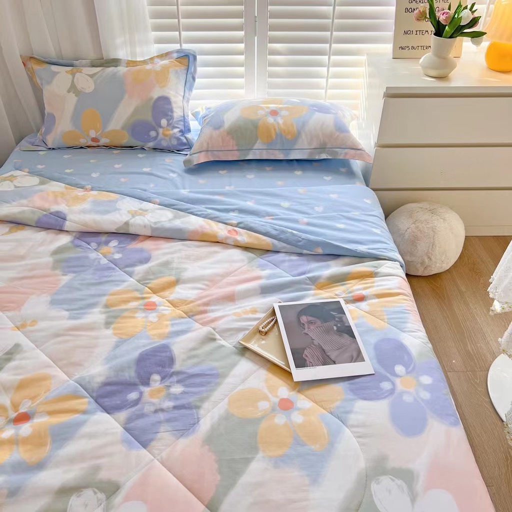 Bộ chăn hè ga gối cotton 100%, ga chun đủ size chăn hè trần bông mỏng | BigBuy360 - bigbuy360.vn